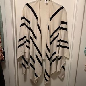 Talbots Black and White Striped Ruana